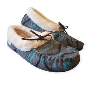 Women's Blazin Roxx Blue Grey Aztec Design Moccasin Slippers Size 11/12